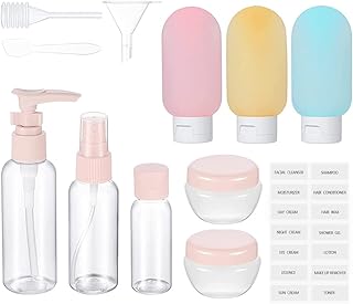 11 Pcs Travel Bottles Set for Toiletries, Leak Proof Squeezable and Refillable Travel Containers for Toiletries, Cosmetic, Shampoo, Conditioner, Lotion (Pink)