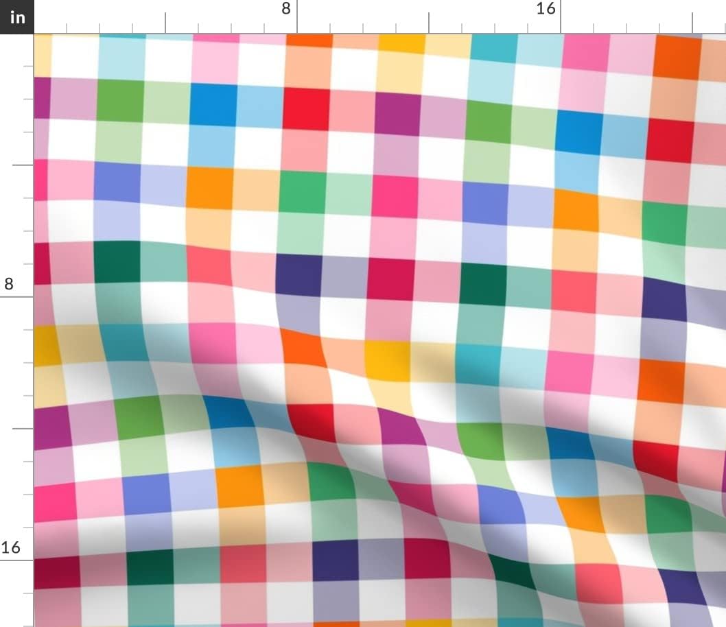Spoonflower Fabric - Rainbow Plaid Gingham Colorful Summer Spring Rainbow Blue Green Orange Printed on Petal Signature Cotton Fabric Fat Quarter - Sewing Quilting Apparel Crafts Decor