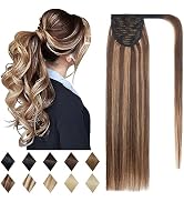 SEGO Ponytail Extension Human Hair 100% Real Human Hair Clip In Wrap Around Long Straight Ponytai...