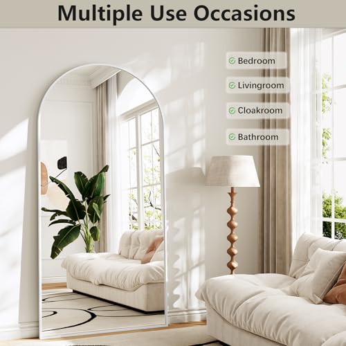 Image of Large Full Length Mirror, 30 inchx71 inch Arched Floor Mirror Full Length with Stand, Room Decor Big Full Body Mirror with HD Tempered Glass Aluminum Frame for Bedroom Living Room,White