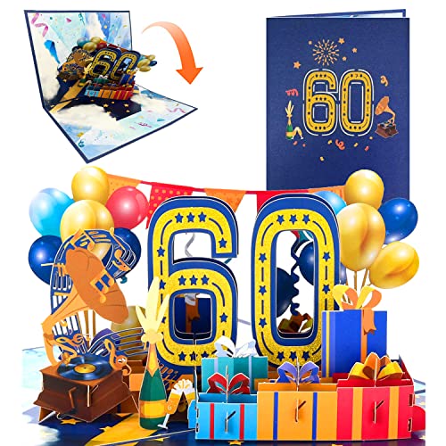 Tarjeta Felicitacion Cumpleaños 3d Pop Up Tarjetas Cumpleaños 60th Birthday Card para Hombres y Mujeres Familias Amantes Amigos y Niños (A 60)
