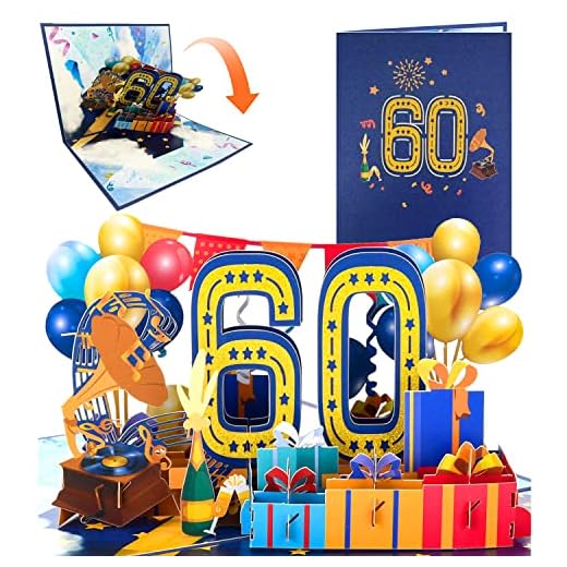 Tarjeta Felicitacion Cumpleaños 3d Pop Up Tarjetas Cumpleaños 60th Birthday Card para Hombres y Mujeres Familias Amantes Amigos y Niños (A 60)