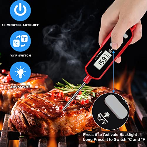 Lonicera Digital Cooking Thermometer for Bread Baking, 5" Probe, Instant Read 2-3s, IPX6 Waterproof Food Thermometer with Backlight, for Liquid, Water & Meat (Red) by LONICERA - Image 3