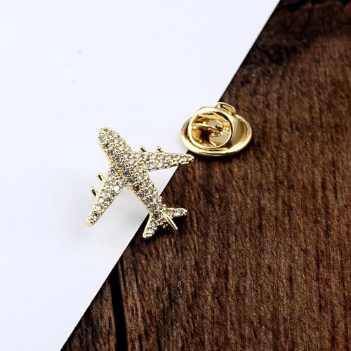 Image of Cute Airplane Collar Brooch Pin Crystal Cubic Zirconia Aircraft Plane Tie Pins Coat Jackets Hat Suit Accessories Brooches Pins Dainty Jewelry Gifts for Women Men Girls