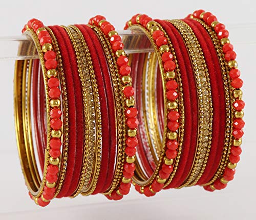 Image of NMII Metal with Zircon Gemstone, Pearls and Beads Studded Glossy Finished Bangle Set For Women and Girls