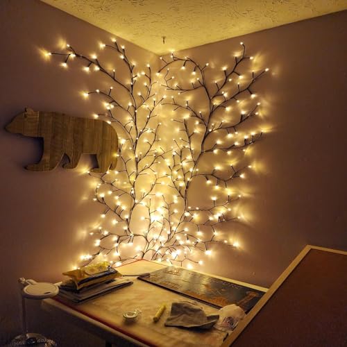 2Pcs Enchanted Willow Vine Lights with Remote, Christmas Swags Decorations Indoor Room Decor, 18 Branches 144 LEDs Lighted Willow Vine Lights for Walls Bedroom Home Decor