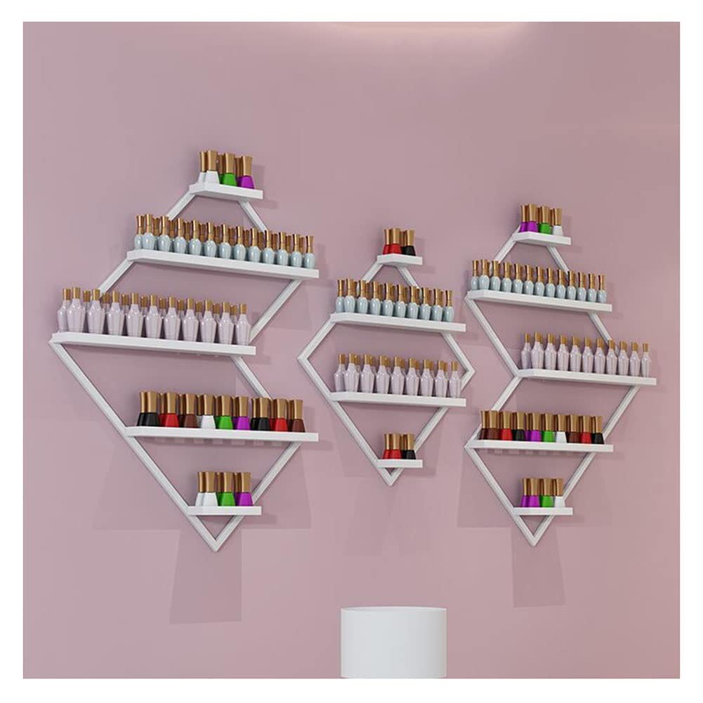 Expositor de Pared para esmaltes de uñas, Estante metálico Poligonal para aceites Esenciales, 4 Niveles de perfumes, Brillos de Labios y cosméticos, para s,Silver-78x155cm