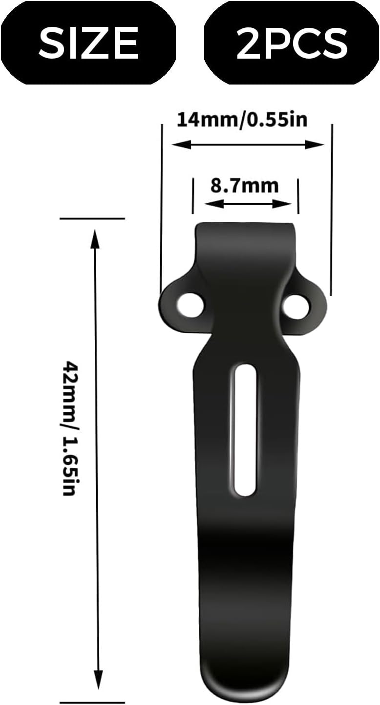 2 Pack Deep Carry Pocket Clips with 4 Pieces Screws, Pocket Knife Clip Compatible with Bug-Out 535，Stainless Steel Knife Pocket Back Clip,Anodized Finish，Replacement for Benchmade Bugout 535 and More