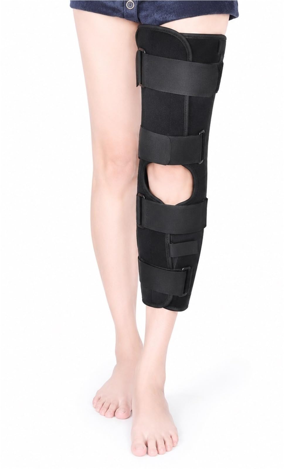 Orteza Stawu Kolanowego Stabilizator Nogi Pełne Unieruchomienie po Operacji i Złamaniach Oddychająca Szyna z Sztywnymi Stalkami Aluminiowymi dla Kobiet i Mężczyzn(L)