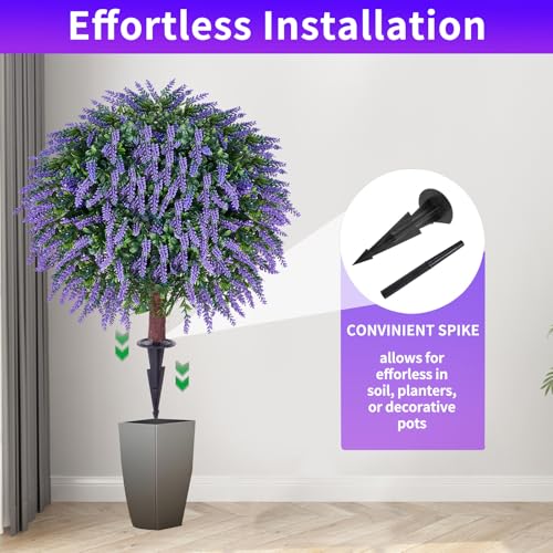 Image of 24 inch Artificial Lavender Topiary Ball Tree 2-Pack, UV Resistant Outdoor