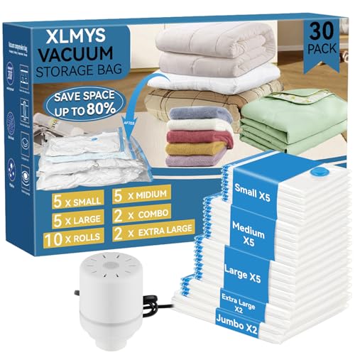30 Pack Vacuum Storage Bags with Electric Pump, Space Saver Vacuu...