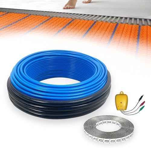 Electric Heated Floor Cable Underfloor Heating System Kit with Cable Guide, Alarm Monitor for Indoor Installation 120 V, 30 Sqft