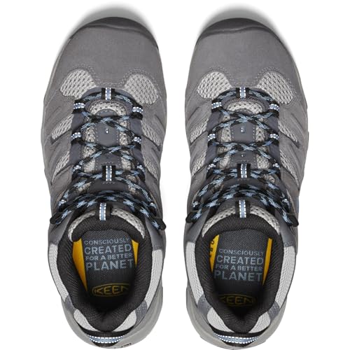 KEEN Women's Headout Mid Height Waterproof All Terrain Hiking Boots, Steel Grey/Blue Heaven, 8.5 US