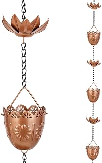 10FT Lotus Rain Chains, Gold Rain Gutter Chain with 16 Flower Cups
