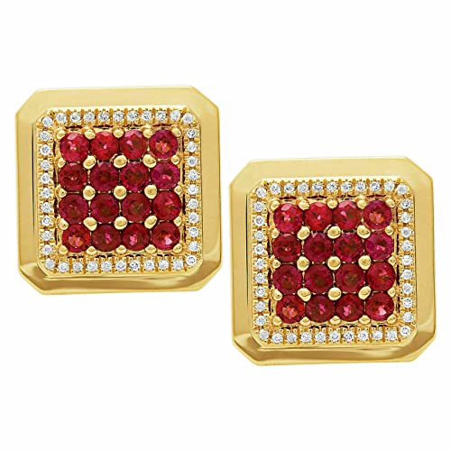 Navnita Jewellers 2.00 Ct Round Red Garnet Shirt Cuff Links For Men's Jewelry 14K Yellow Gold Plated #TOP7