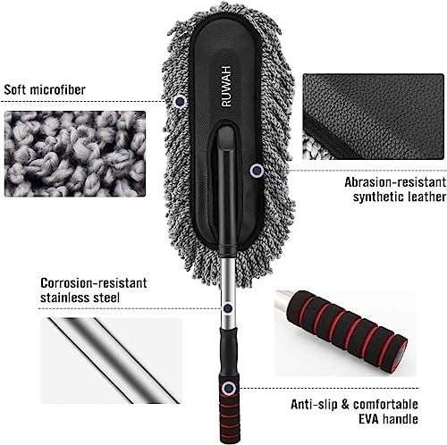 Image of Microfiber Car Cleaning Soft Brush Ideal as Mop Duster,Washing Brush with Long Handle,Dust Cleaner Car Wash Brush with Handle,Soft Brush Scratch Free,Cleaning Dashboard Multipurpose Car Brush Tool