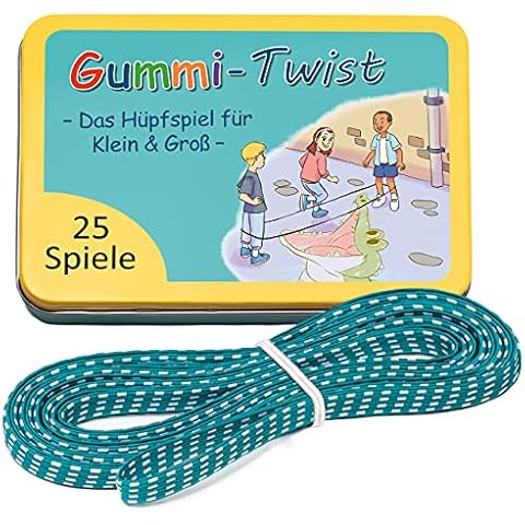 GLÜCKSWOLKE Gummitwist + Anleitung (Buch) mit 25 Spiele I Outdoor Spielzeug für draußen I Gartenspiele Kinder ab 6, 7, 8, 9, 10 Jahre I Hüpfgummi für Gummi Twist I Geschenke für Junge & Mädchen - NEU Cover