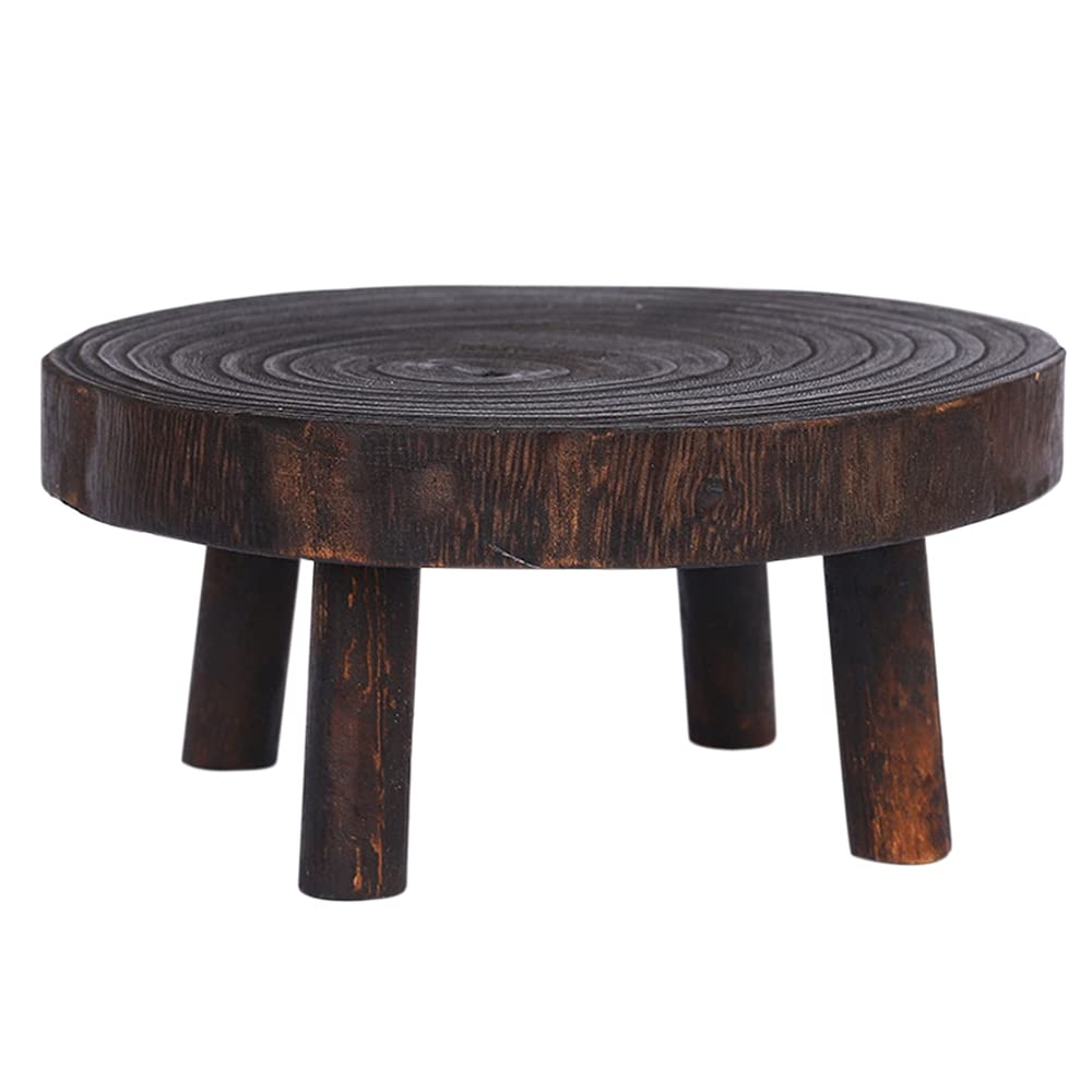 CTRLZS Rustic Decorative Round Wood Pedestal Plant Pot Riser Plant Stand Potted Plant Shelf for Indoor Outdoor Home Decor A