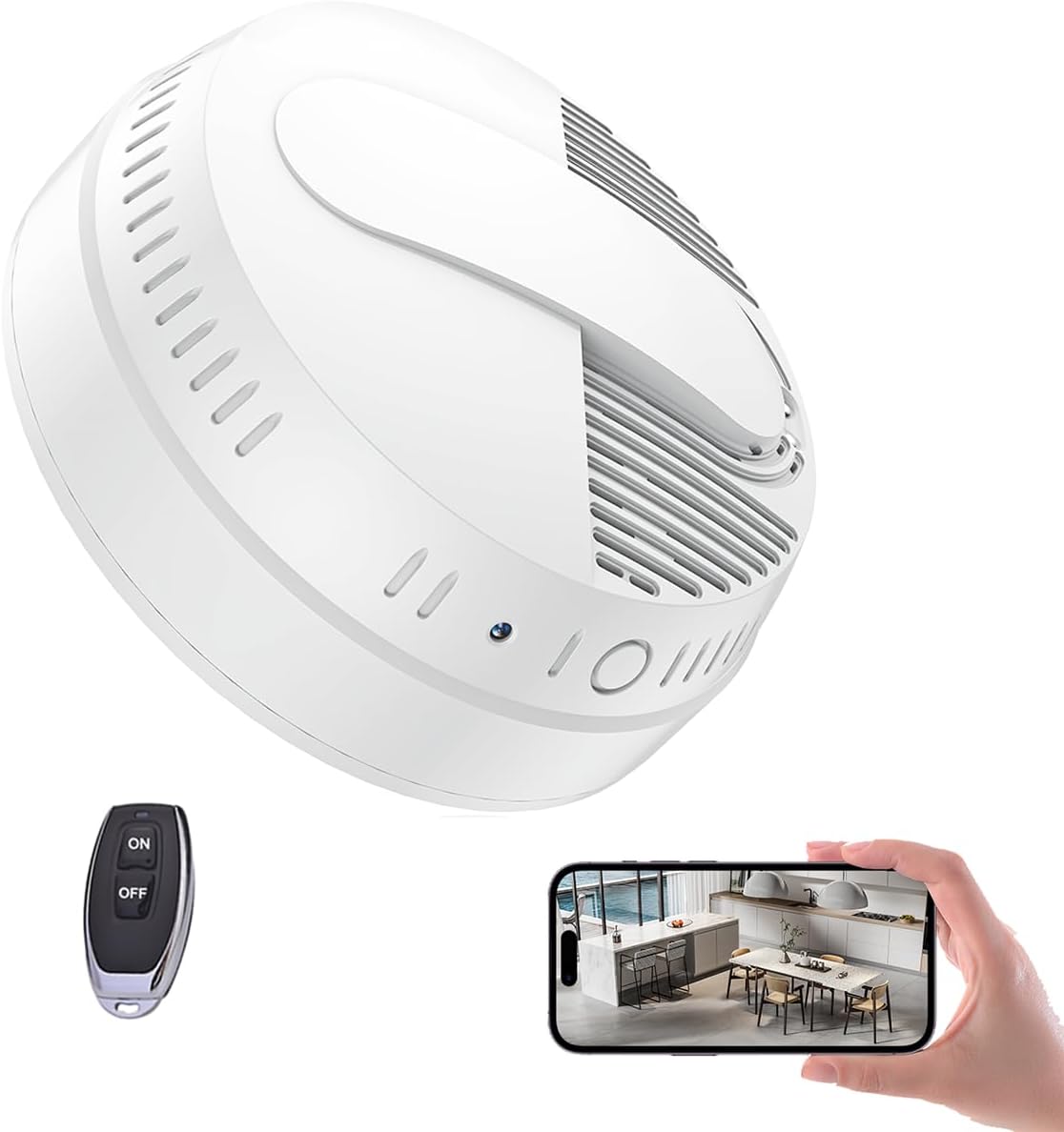 LIZVIE Smoke Detector Hidden Camera, 10000mAh Hidden Camera with 150° Wide Angle, Night Vision/Motion Detection/APP Control / 2.4G WiFi, Suitable for Home/Office Indoor Security.