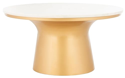 Home Mila White Marble and Brass Pedestal Round Coffee Table
