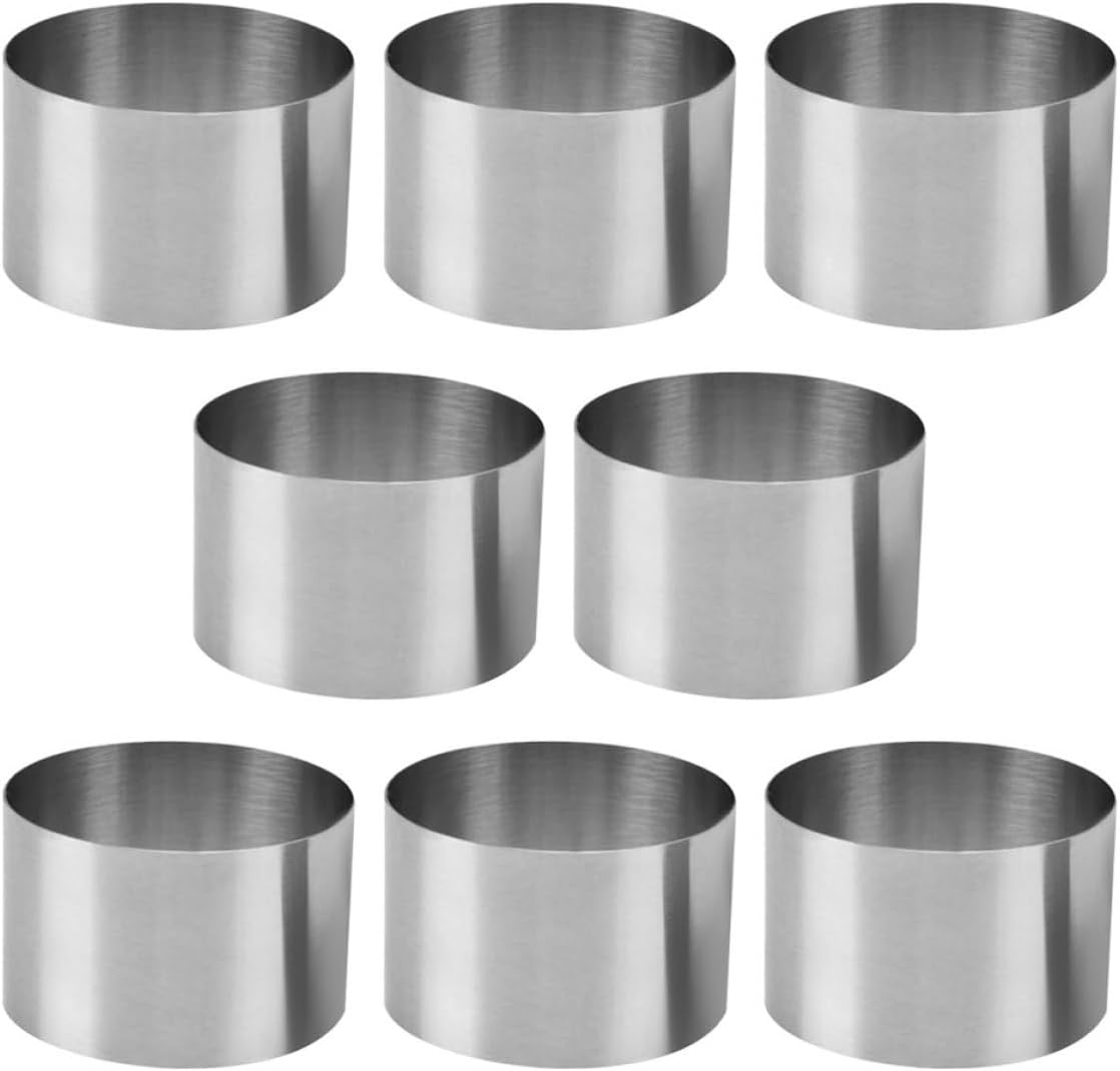 Balacoo 8pcs 8cm Stainless Steel Cake Baking Moulds, Small round Pastry Rings for Dessert Mousse Tart Cooking and Baking Tools