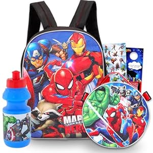 Fast Forward Avengers 16″ Backpack with Lunch Box Set – Bottle, More School Supplies