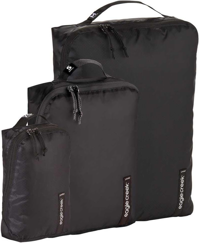 Eagle Creek Pack-It Isolate Packing Cubes for Travel Set XS/S/M - 3 Durable, Water-Resistant Luggage Organizer Bags with Angled Zip Openings, Black