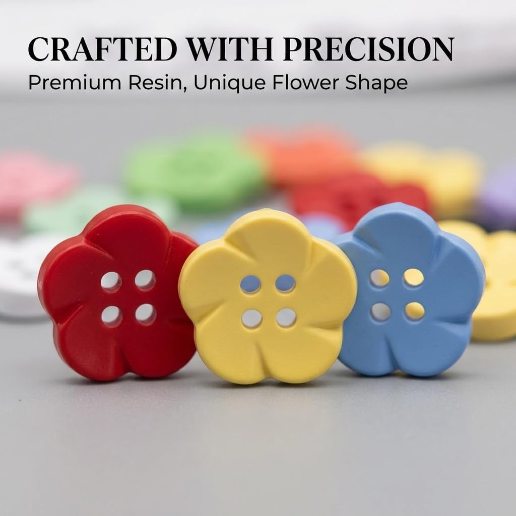 50 Pcs Flower Buttons Resin Set - 17mm (11/16") Assorted Colorful Floral Decorative Buttons for Professional Sewing, Adult Crafts, DIY Shirts, Clothing Embellishments & Knitting, 10 Vibrant Colors