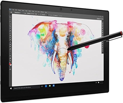 Lenovo ThinkPad X1 Tablet displaying a colorful drawing, with an Active Pen hovering over the screen