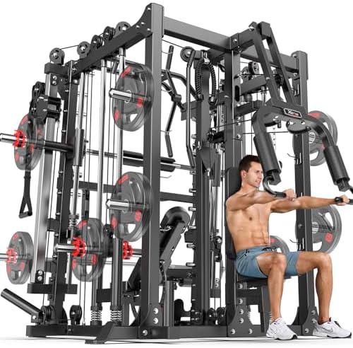 Smith Machine with Cable Crossover System, Multi-Function Squat R...
