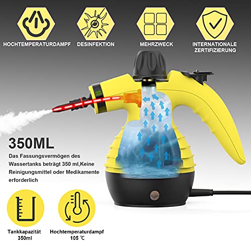 Handdampfreiniger MLMLANT mit 350 ml Wassertank für verschiedene Anwendungen
