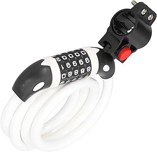 ZECHAO Bicycle Locks,Cable Lock Password Lock 5 Digit Code Resettable Combination Lock Security Antitheft Ring Lock Bicycle Motorcycle Cycling Locks (Color : White, Size : 1.2m)