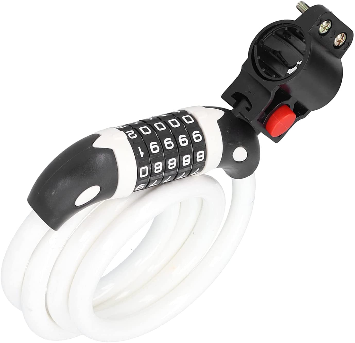 Candados para Bicicleta, candado de Cable con contraseña, código de 5 dígitos, combinación reiniciable, antirrobo, para Bicicleta, Motocicleta y Ciclismo (Blanco, 1,2 m)