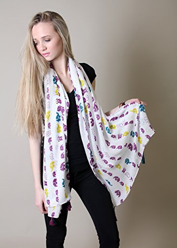 Anika Dali Abigail Elephant Animal Print Scarf With Tassels #TOP6