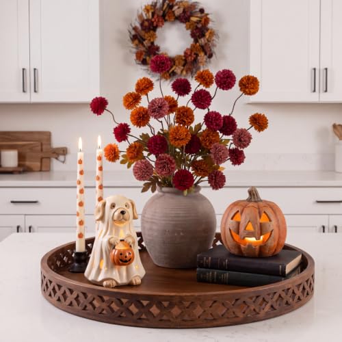 Image of Giegxin 5 Pcs Fall Artificial Pompom Mums Autumn Fake Silk Pompom Floral Bouquet for Home Table Centerpiece Thanksgiving Harvest Decor