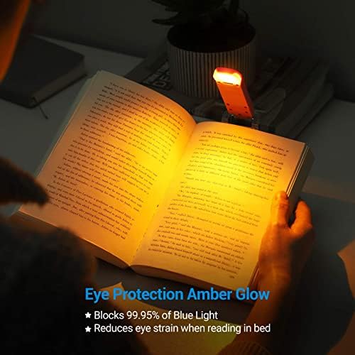 DEWENWILS Reading Light, Amber and Warm White, Book Light Clip On Book, LED Reading Light with USB Rechargeable, 4 Brightness Adjustable, Perfect Christmas Gifts for Bookworms, Kids, Bed, Pink