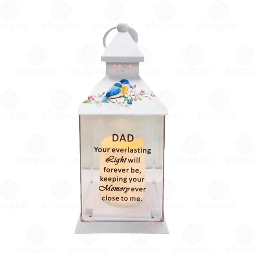 Waterproof Memorial Light Up Lantern for Graveside – Birds Flickering LED Candle with Timer, Weatherproof Remembrance Sympathy Gift or Loved Ones (Birds Lantern - Dad)