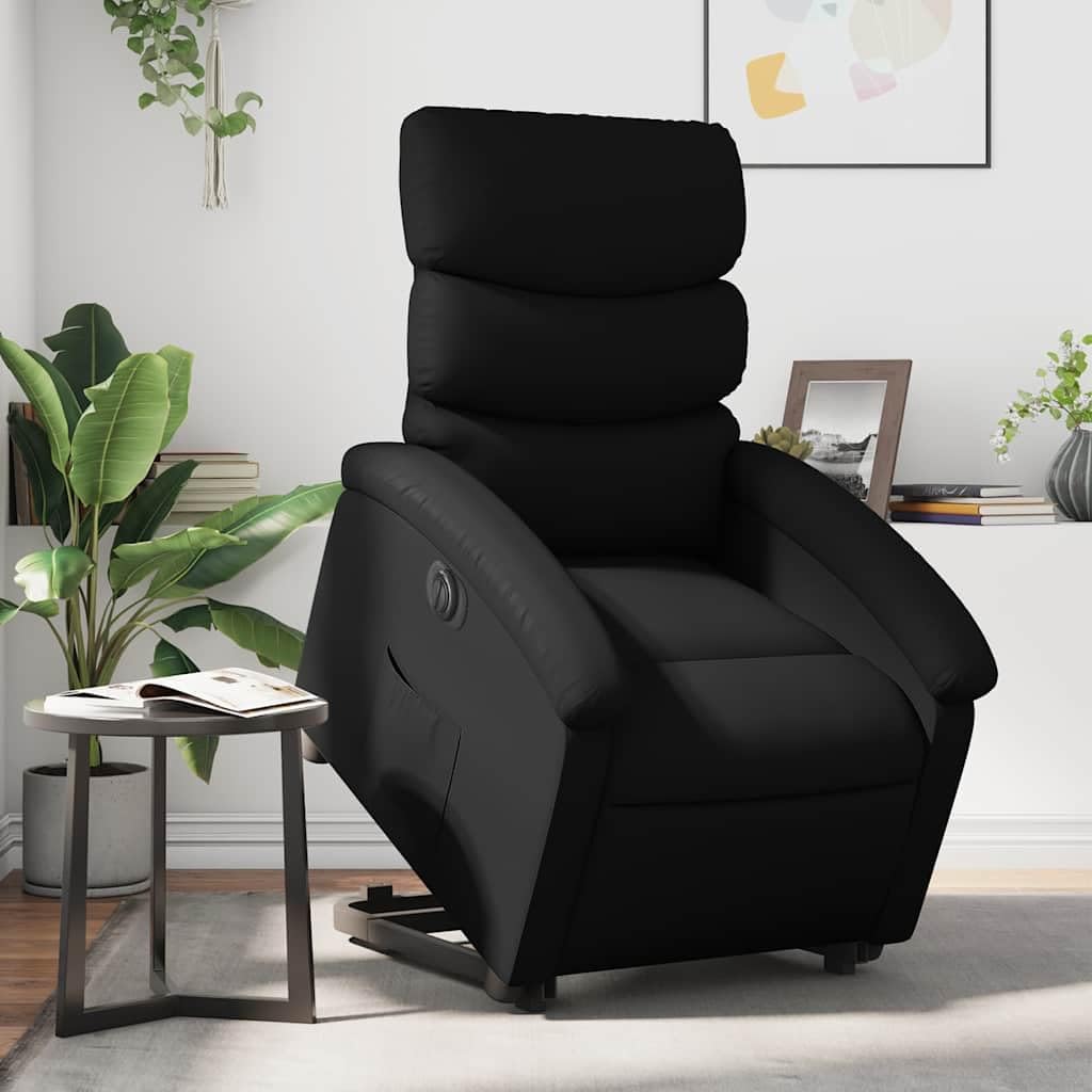 Fauteuil relax électrique en cuir synthétique noir réglable avec repose-pieds et dossier, rembourré ergonomique, avec accoudoir et poche latérale pour salon et bureau
