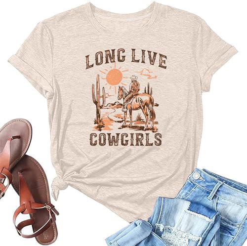Cowboys Boots Shirts Women Long Live Western Vintage Cowgirl Graphic Tees Funny Letter Print Country Music Tshirt