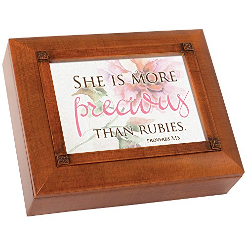 Cottage Garden She is More Precious Than Rubies Woodgrain Embossed Tea Storage Jewelry Box