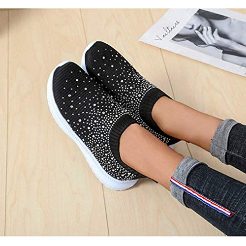 HINDOLA Women's Mesh Walking Shoes Rhinestone Glitter Slip On Ballroom Jazz Latin Dance Sock Sneakers Casual Shoes2