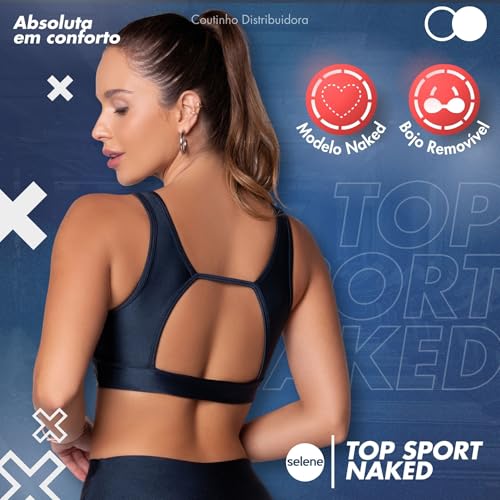 SELENE Top Academia Bojo Removível Costas Naked Microfibra Poliamida Dry Fast Fitness, Índigo, M