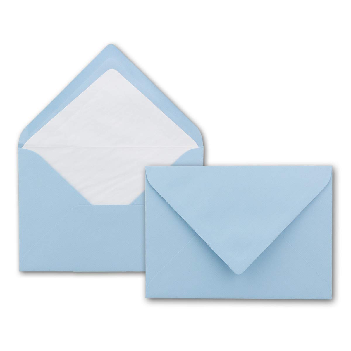 50x sobres B6 125 x 176 mm - color: Azul claro - forradas con papel de seda Blanco - opaco e ideal para invitaciones y tarjetas de felicitación