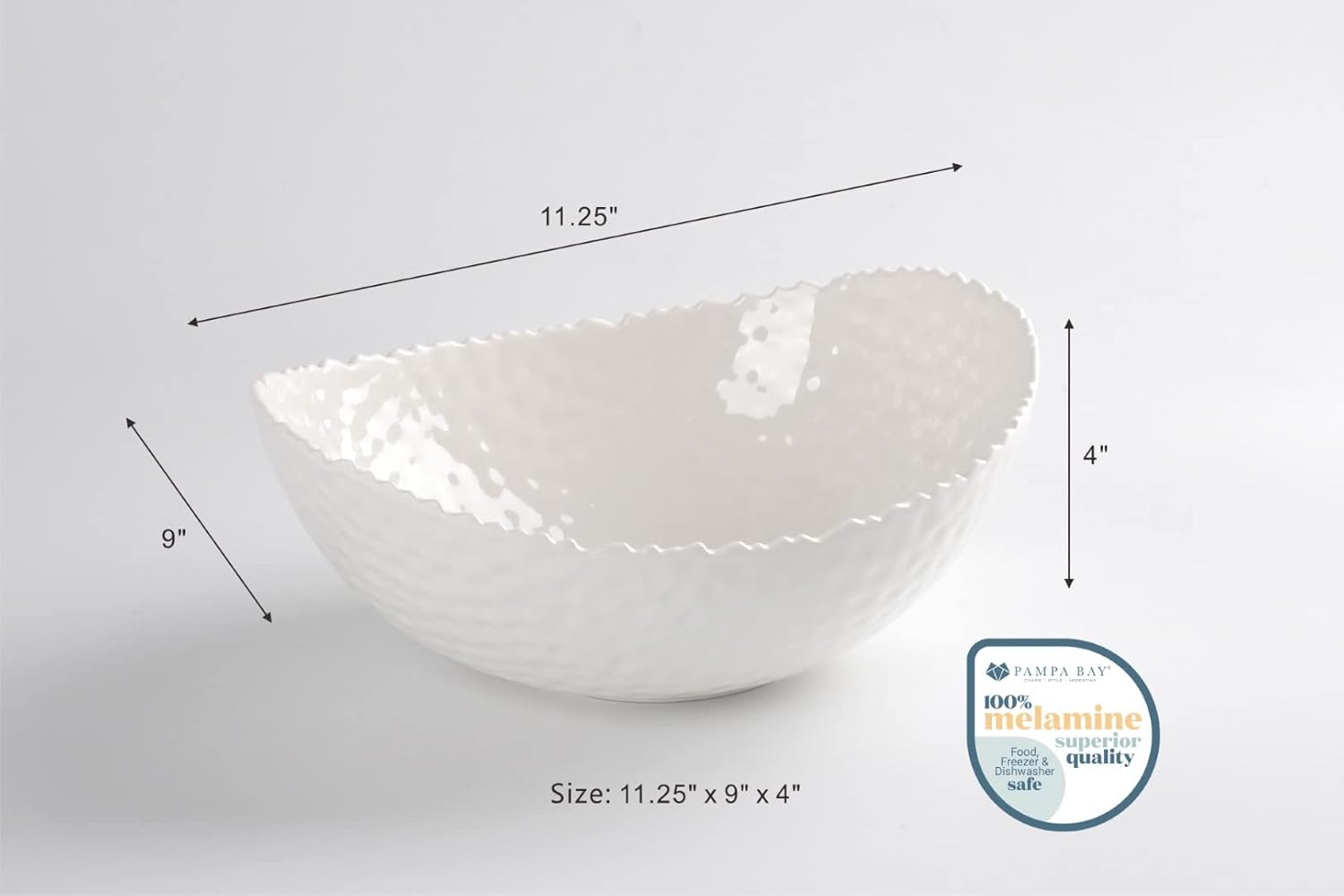 Pampa Bay Shatterproof Melamine Large Oval Bowl, 11.3 x 9 Inch, Food, Freezer, Dishwasher Safe, White