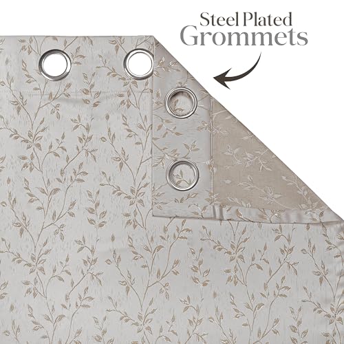 Image of Yellow Weaves 2 Pcs Jacquard Leaf Eyelet Long Door Curtain - Perfect for Home, Office, Bedroom, Living Room & Balcony - 9 Feet (Beige)