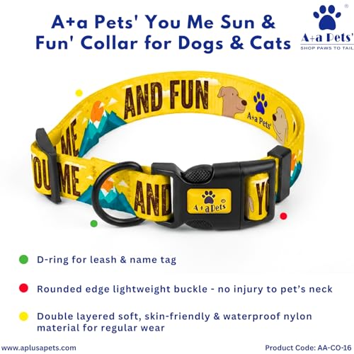 Image of A+a Pets' You Me Sun & Fun' Collar for Dogs & Cats | Waterproof Adjustable for All Breeds (Yellow, L)