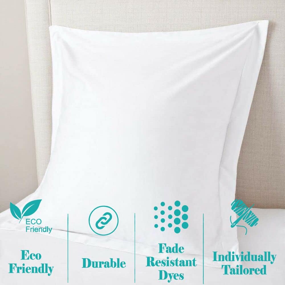 100% Egyptian Cotton Pillowcase, 26x26 Inches, Pillow Shams for Bedroom, Hotel, Home Decor Soft and Breathable, Stitch Wrinkle Free Cushion Throw Pillow Cover (White, European, 2 Piece)
