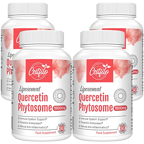 Liposomale Quercétine Phytosome 1600mg Softgels avec Bromélaïne, Supplément Antioxydant, 60 Gélules (60 unité (Lot de 4))