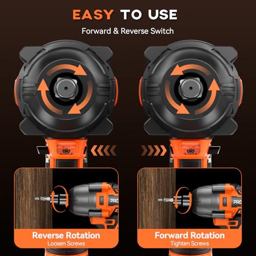 Protmex 900Ft-lbs (1200N.m) Impact Wrench, 1/2\" Cordless Impact Driver, 21V High Torque Power Impact Gun - 2x4.0Ah Batteries, Variable Speeds Impact Motor for Pickup Truck/Family Car (Orange Red)