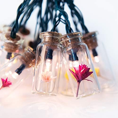 shinar Solar String Lights Solar Fairy Lights 15 Glass Jar LED with Flowers Solar Lanterns WarmWhite for Outdoor Garden Party Christmas Ornament Decoration Waterproof